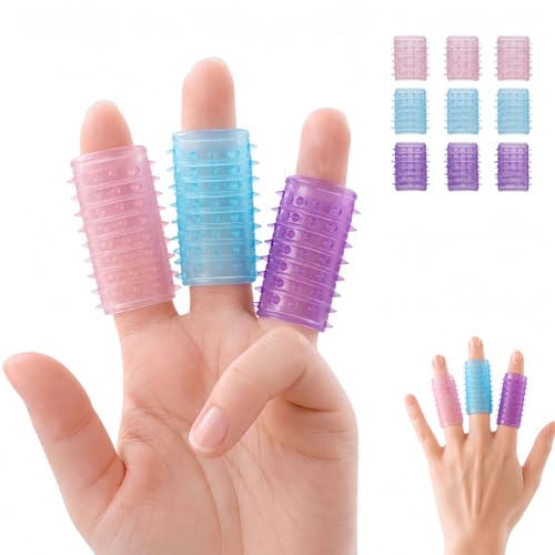 Textured Silicone Finger Sleeves for Anxiety, OCD, Nail Biting & Skin Picking – 9-Pack Fidget Support for Dermatillomania & Nervous Habits, Soft Stretchy Tactile Finger Covers