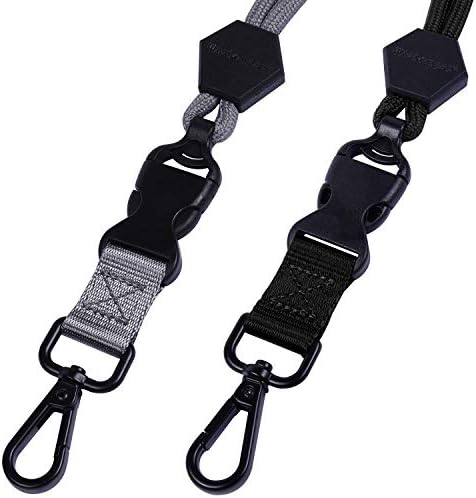 wisdompro 2 Pack of 23 inch Durable Round Cord Adjustable Lanyard with Safety Breakaway Buckle, Detachable Buckle and Heavy Duty Metal Hook for ID Card Badge Holder and Keys - Black and Grey