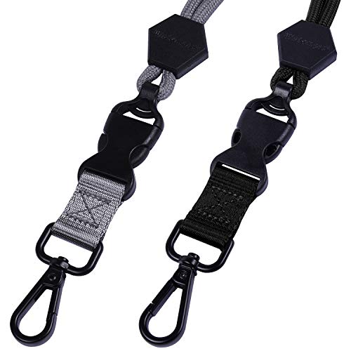 Wisdompro 2 Pack Of 23 Inch Durable Round Cord Heavy Duty Lanyard With Safety Breakaway Buckle, Detachable Buckle And Metal Hook For Id Card Badge Holder And Keys - Black And Gray #TOP5