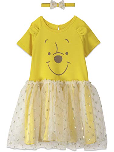 Disney Winnie The Pooh Toddler Girls Short Sleeve Dress 4T Yellow/Off-White