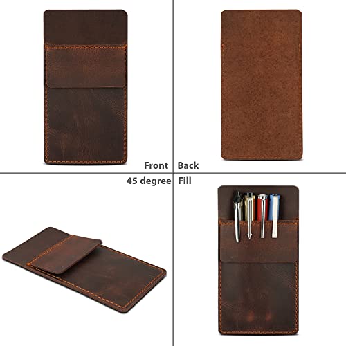 Cestantiq Pocket Protector For Men, Full Grain Heavy Duty Leather Pen Protect Holder For Shirts, Lab Coats, Holds Pens, Pointers, Cards, Pocket Protectors For Pens And Pencils Brown #TOP2