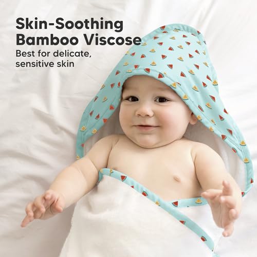 Image of KeaBabies Hooded Baby Towel for Newborn, Baby Bath Towels(Melon Beat,35x35) | Viscose Derived from Bamboo, Large Baby Towels with Hood, Boys, Girls, Toddler, Soft Absorbent Baby Bath Essentials