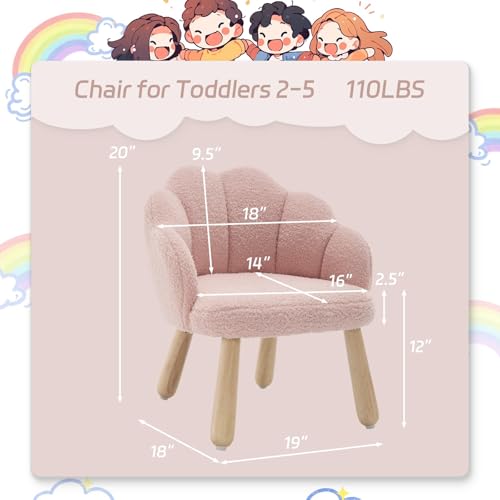 Small Kids Chair, Toddler Chairs Comfy, Kid Couch with Flower Back, Toddler Chair for Kids Room, Wood Table Chairs Upholstered Kid Reading Arm Chair, Desk Chair for Girl/Boy/Bedroom, Pink - Image 3