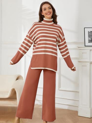 Image of TYSORT Women's Winter Woolen Turtleneck Sweater with Pajama | Warm Winter Wear Cord Set | Woolen Tracksuit Loungewear Set