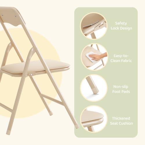 Image of JOYMOR Kids Folding Table and Chairs Set, 5-Piece Metal Frame Activity Set with Easy-Fold Design for Playroom & Classroom, Beige
