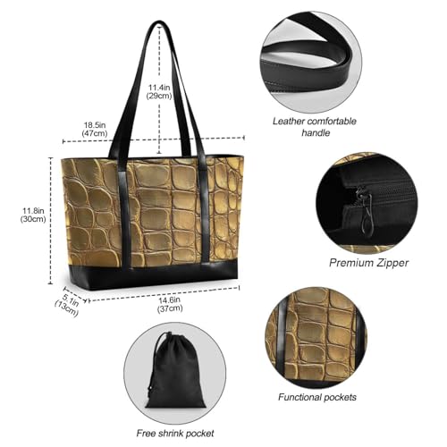 Gold Crocodile Skin Texture essentials tote bag with laptop compartment with zipper laptop travel bag for yoga with lunch bolso de trabajo para mujer4
