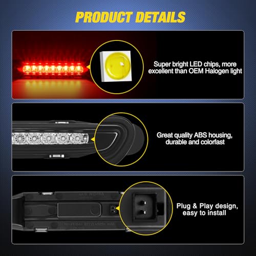 Image of Nilight Third Brake Light Tail High Mount 3rd Stop Lights Smoked Lens Compatible with Dodge Charger 2006 2007 2008 2009 2010 Car Rear Center Cab Lamp