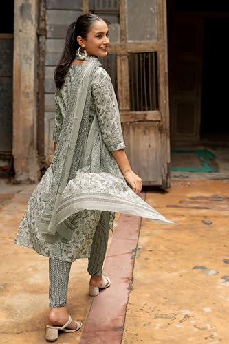 Image of MIRCHI FASHION Pure Cotton Floral Kurta Set for Women with Dupatta & Pant | 3 Piece Straight Fit Ethnic Outfit | Breathable Summer Salwar Suit