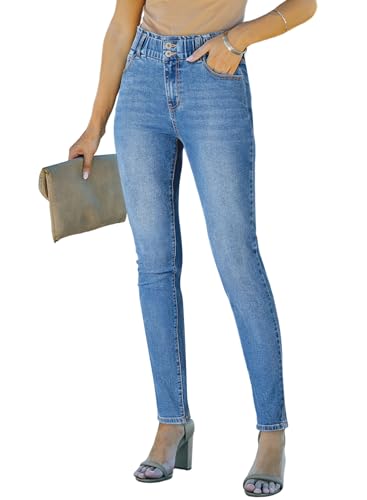 SHEWIN High Waisted Jeans for Women Fall Fashion 2026 Stretchy Skinny Jeans Trendy Buttons Full Length Denim Pants with Pockets Myosotis Size 10