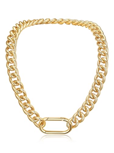 U7 Cadena Mujer Dorado Grande en Aluminio Chapado en Oro 14K Ancho 13mm Longitud 46cm Collar Garantilla para Mujer con Caja de Regalo