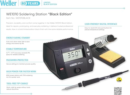 Image of Weller Anniversary Black Series WE1010 120V Soldering Station | WE1010BLACK + Weller ZeroSmog Shield Fume Extractor | FT91019190