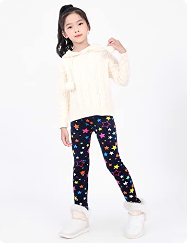 Kiench Girls' Winter Leggings Fleece Lined Thick Warm Velvet Stretchy Pants Pattern4