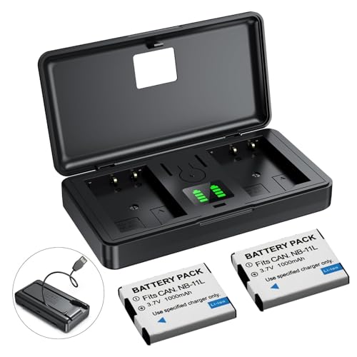 Paquete de 2 cargadores de batería NB 11L (1000 mAh) (incluyendo baterías de remolque) compatible con cámaras Canon IXUS 125 HS 240 HS A2300, A2400 IS, A3400, A4000 IS