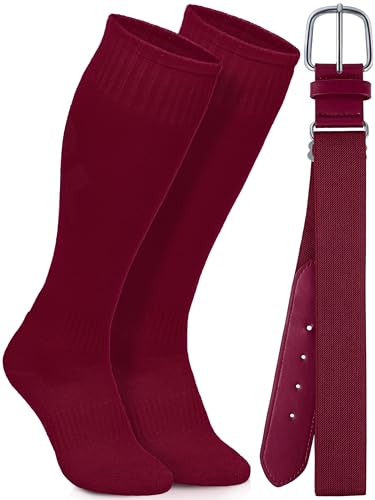 Image of Baseball Socks and Belt Set Cotton Youth Softball Socks for Boys Girls