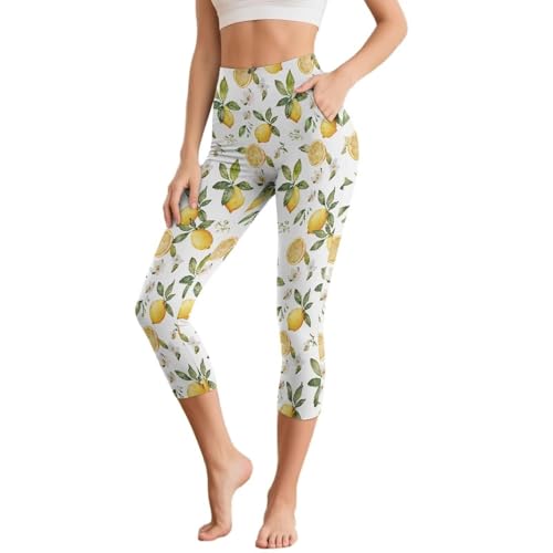 Generisch Leggings de yoga de moda con estampado informal para entrenamiento, pantalones capri deportivos, cintura alta, elásticos, cómodos, amarillo claro, XL