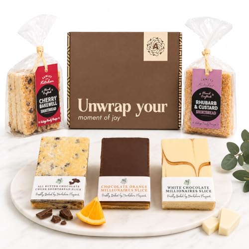 Shortbread Biscuits Gift Set - This All Butter Shortbread Biscuits Hamper includes Millionaires Choc Chip Rhubarb & Bakewell Flavours From Artisan Brands |Fathers Day Hamper |Biscuit Gifts for Women