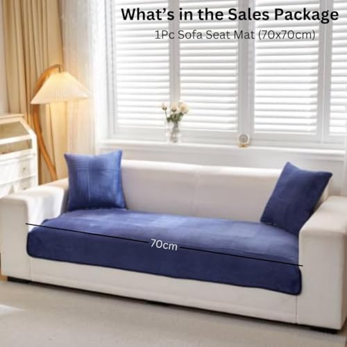 Image of HOMETHREADS Innovative Premium Velvet Sofa Cover Mat with PVC Backing for Non-Slip Comfort (Blue Abstract, 1 Seater | 70x70cm)
