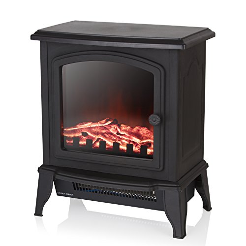 Warmlite Mable Electric Compact Stove Fire with Adjustable Thermostat Control, Realistic LED Flame Effect, Overheat Protection, Thermal Cut-Off, 2 Heat Settings 1000-2000 W, Black