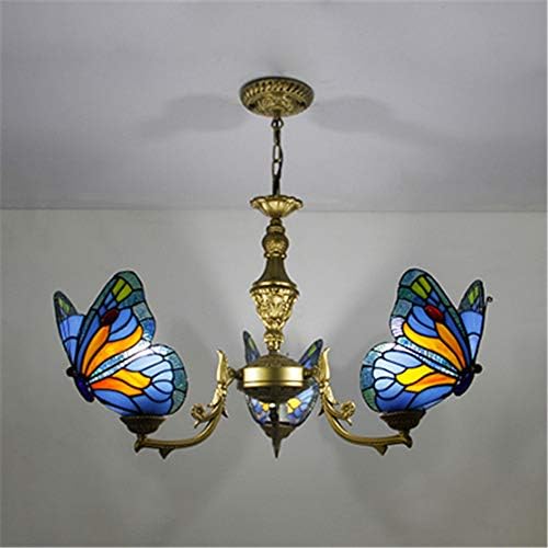 NIUYAO Pendant Light Stained Glass in Tiffany Lamp Style with 3 Butterflies Shade Ceiling Lamp Classic Vintage Design Indoor Decoration -Blue