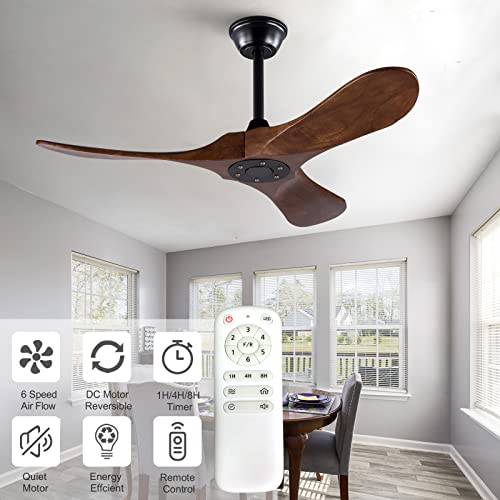 KBZZ 42 Inch Ceiling Fan no Light, Solid Wood Ceiling fan without Light and Down Rods, Remote Control and Reversible DC Motor, Indoor Bedroom Living Room Office Outdoor Ceiling Fans for Patio by KBZZ - Image 2