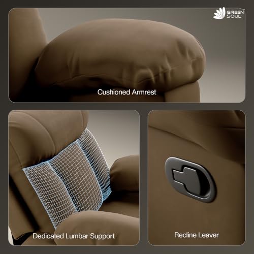 Image of Green Soul Cloud | Single Seater Manual Recliner Sofa | Ultra Soft Suede Fabric | Recline & Relax (R1) | Oversized Leg Rest & Cushioned Lumbar (Brown)