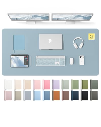 Image of YSAGi Leather Desk Pad Protector, Office Desk Mat, Large Mouse Pad, Non-Slip PU Leather Desk Blotter, Laptop Desk Pad, Waterproof Desk Writing Pad for Office and Home (Ice Blue,55 inch x 24 inch)