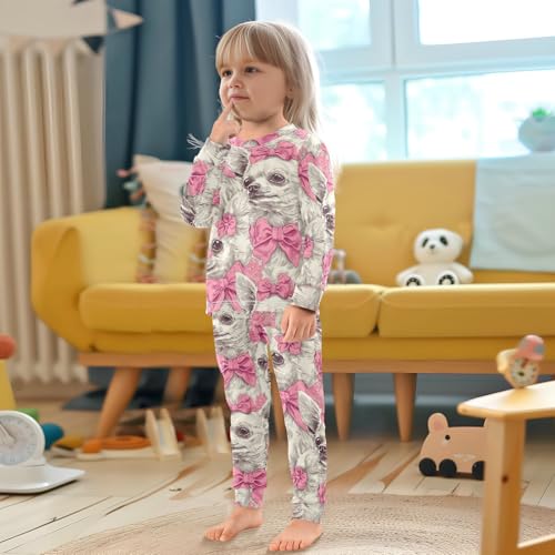Pajama Sets Long Sleeve Chihuahua with Pink Bows Soft Comfy Sleepwear 2 Piece PJS 3-8T 5