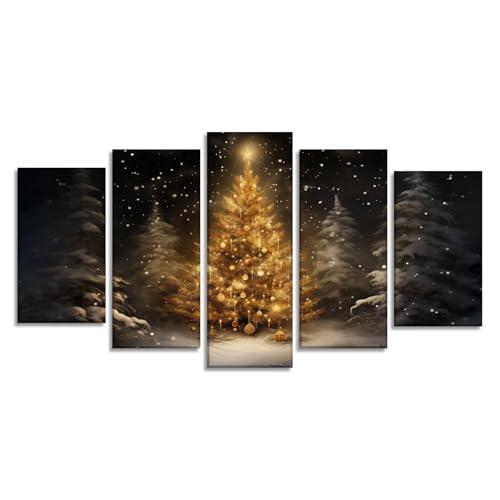 Christmas Canvas Wall Art 5 Piece Gold Christmas Tree Pictures