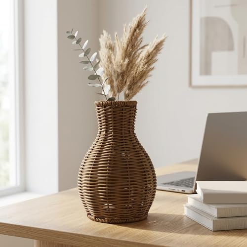 Jarrón de mimbre decorativo para dar calidez a estanterías 3