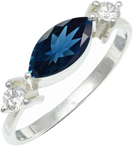 SILVERNROCK London Blue Topaz Lab Grown Gemstone Silver plated Meditation Ring M
