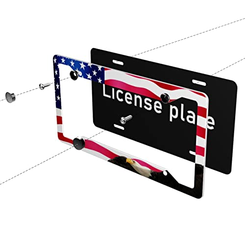 American Flag Eagle Patriotic License Plate Frames Covers Holders Us American Waving Flag Eagle Car Tags Frames Holders Stainless Aluminum 2 Pack 4 Holes Decorative 2 Pcs Set For Men Women Vehicle #TOP3