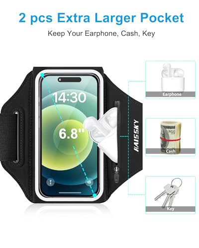 Razobws Sportarmband Handyhalterung Joggen, Handytasche Joggen mit Kopfhörertasche Handy Armband Jogging Zubehör für iPhone 17/16/15/14/13 Pro Max Galaxy S26/S25/S24/S23 Ultra Bis zu 6,9 Zoll