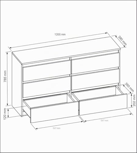 Commode 6 tiroirs 120 cm blanc sans poignées MebLocker