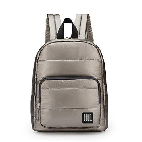 GBLQ PLUS Backpack Purse for Women, Holographic Quilted Puffy Bag, Metallic Backpack for Work Travel, Iridescent Bookbag (Metallic Amber)