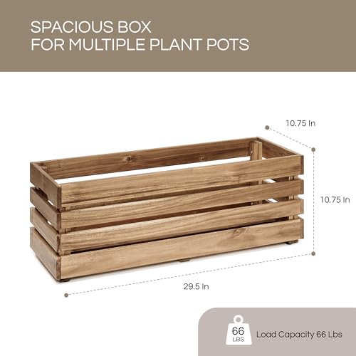 THYOI 29.5”L x10.75”W x10.75”H Acacia Wood Planter Box, Wooden Raised Garden, Acacia Flower Box, Window Box Planter Outdoor, Box Planter, Decor and Storage Use (Natural)