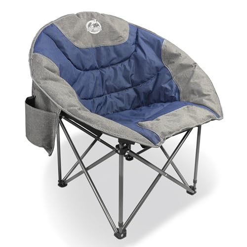 Northroad Folding Compact Camping Moon Chair, Outdoor Padded Saucer Round Chair w/Cup Holder Supports up to 300 lbs for Beach Hiking Fishing Picnic Lawn,Blue