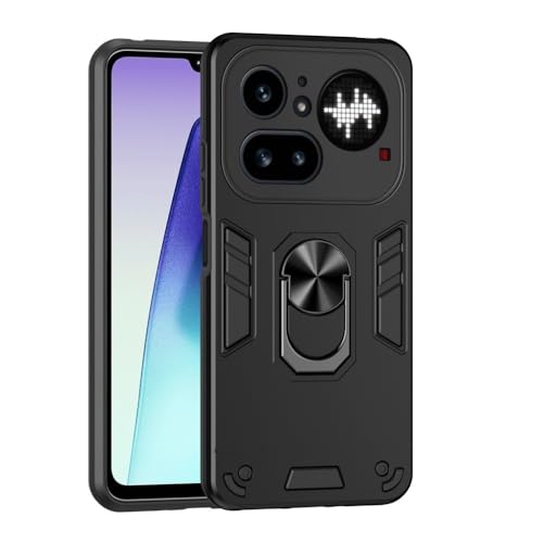 Coque antichoc Nothing Phone 3a Lite avec anneau de support et dos rigide silicone noir