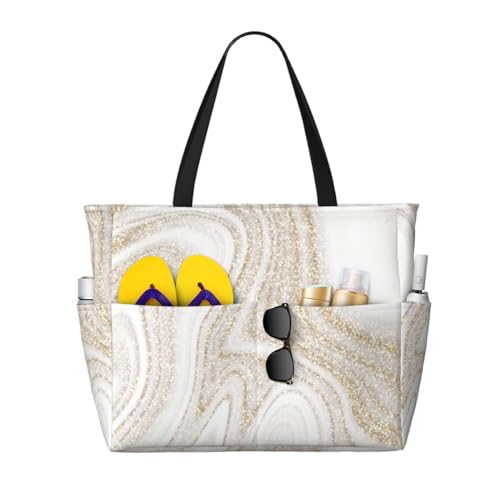 Sac fourre-tout avec poignées marbre blanc, grand sac de plage et sac à bandoulière femme