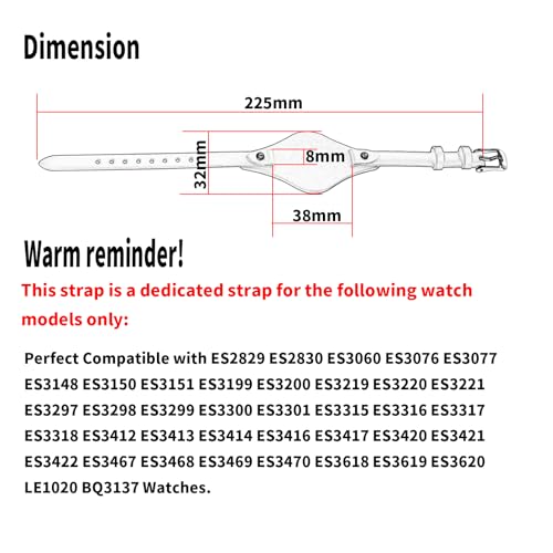 Correa de reloj de cuero 8mm para Fossil ES2829 ES2830 ES3060 2