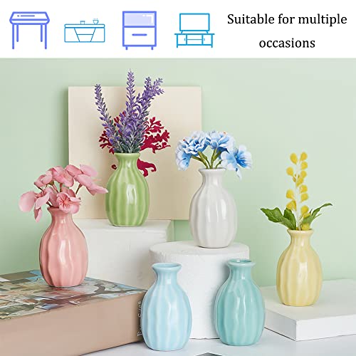 6 Stück Blumenvase Aus Keramik, Rustikale Deko Vase Im Boho Stil Moderne Bauernhaus Dekoration Mehrfarbig Schlicht Kleine Vasen Für Blumen Kleine Pflanzen Florales Esszimmer Regal Dekor – Bild 5