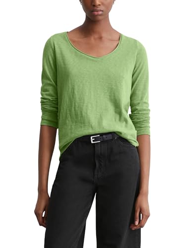 Marc O'Polo Denim Damen Langarmshirt aus Bio-Baumwolle mit V-Ausschnitt, Grün (Herbal Garden), XXS – Ansicht 1
