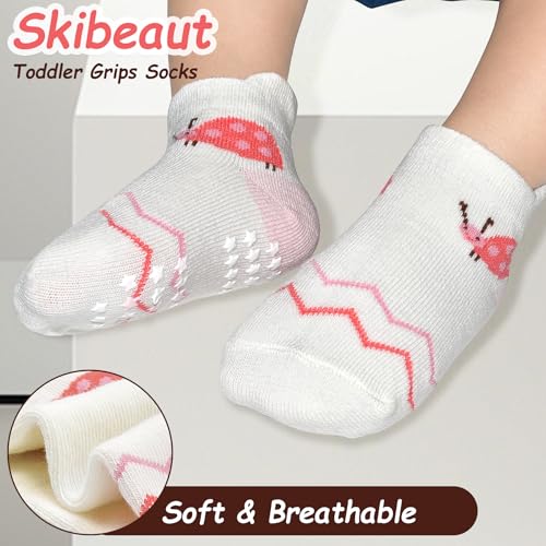SkiBeaut Toddler Socks with Grips, 12 Pairs Kids Non-Slip Grippers Baby Boys Girls House Socks for Age 0-72