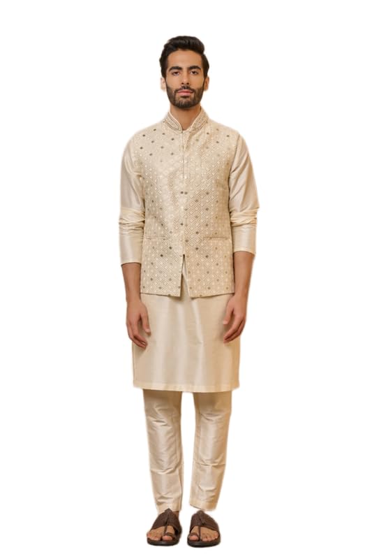 tasva Ivory All Over Embroidered Single Bundi | Ethnic WEAR | Ivory | XS-picture-40