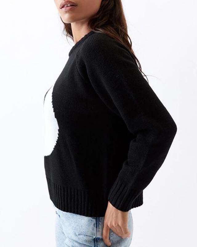 CORIRESHA Women's Yin Yang Pullover Crewneck Long Sleeve Casual Tai Chi Knit Pullover3