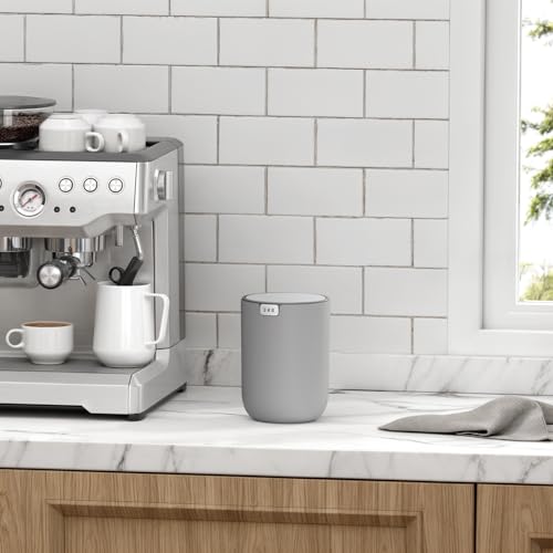 EKO Mini Tischmülleimer mit Schwingdeckel, 1,5 Liter Kosmetikeimer, kleiner Schreibtisch-Mülleimer, runder Tischabfalleimer für Büro, Bad, Schreibtisch, Schlafzimmer (Grau)