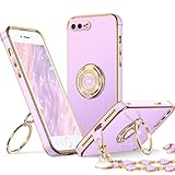XYZ for iPhone 8 Plus Case with Stand, Phone Case for iPhone 7/8 Plus with Double Ring Kickstand, Women Girl Cute Love-Heart Luxury Bling Protective Case Heart for iPhone 8 Plus/7 Plus, Purple