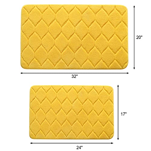 Teewas 2 Pcs Bathroom Rugs Bath Mat Set, Non Slip Ultra Soft And Water Absorbent Bath Carpet, Machine Washable Quick Dry Bedroom Floor Mat Living Rug Yellow #TOP1