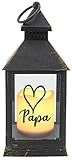 WB wohn trends Kunststoff-Laterne mit LED-Kerze & Timer, Papa Herz, schwarz 24x10,5x10,5cm, Batterie LED-Licht LED-Laterne LED-Lampe mit Text Spruch