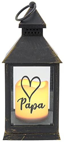 WB wohn trends Kunststoff-Laterne mit LED-Kerze & Timer, Papa Herz, schwarz 24x10,5x10,5cm, Batterie LED-Licht LED-Laterne LED-Lampe mit Text Spruch