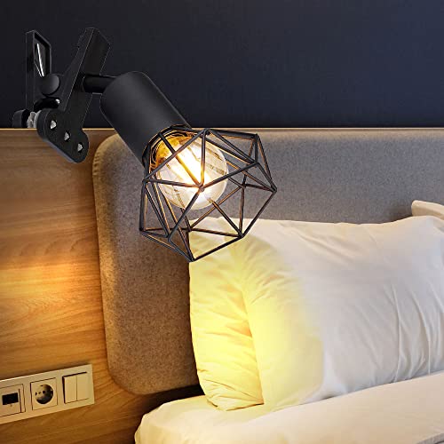 Bettleuchte klemmbar Klemmspot Industrial schwarz Leselampe mit Klemme für Bett, Käfig Diamant Form, 1x E14 Fassung, LxBxH 17x9,2x18 cm